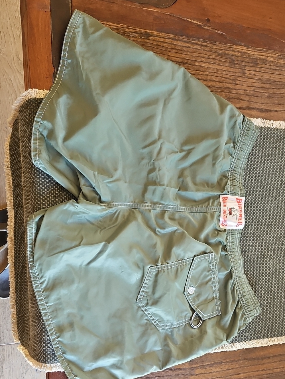 Birdwell Olive Swim Shorts with Red Logo Patch - Picture 4 of 4